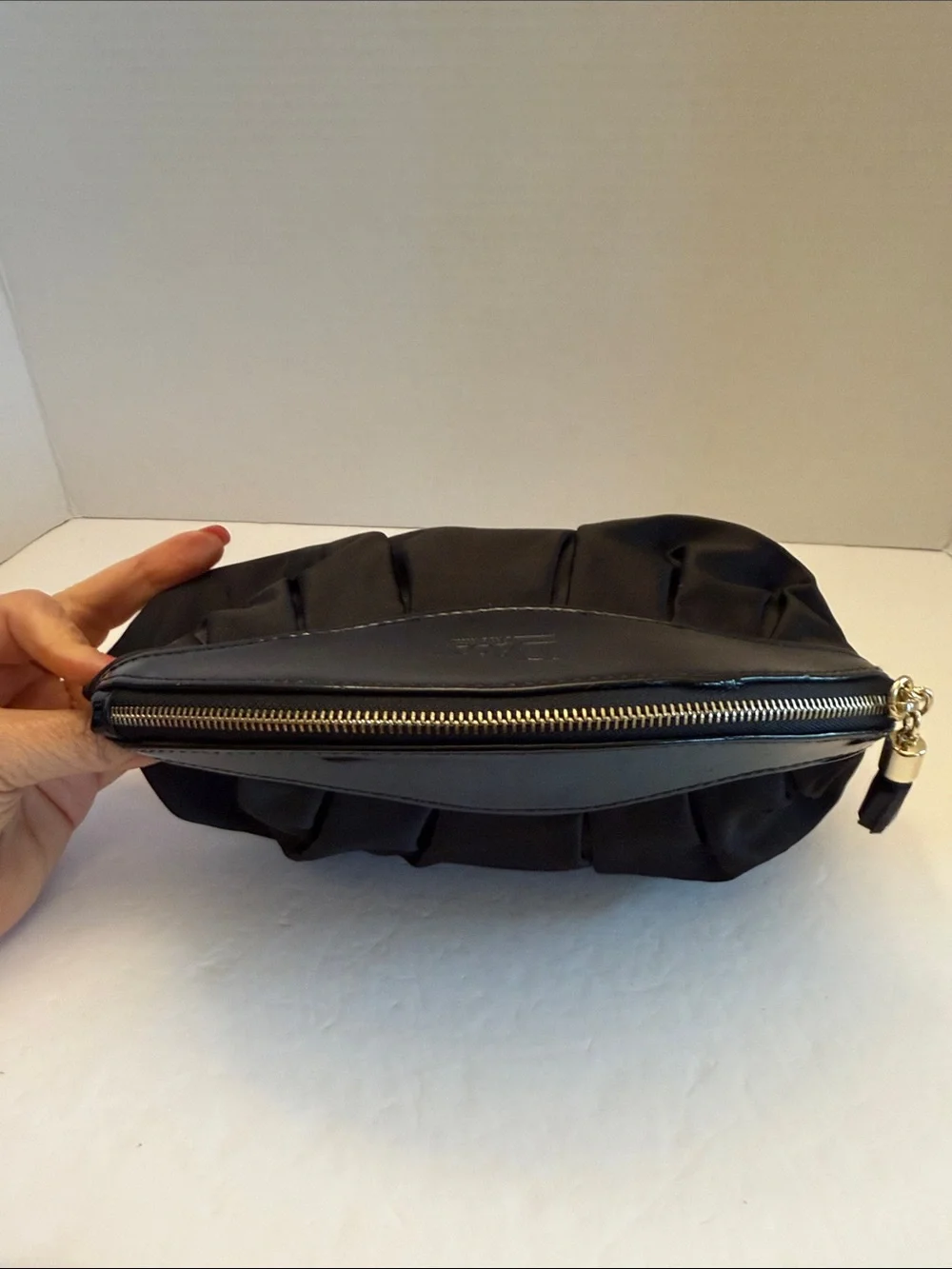 Dior Parfums Black Satin & Patent Trim Cosmetic Pouch with Gold Hardware NWOT